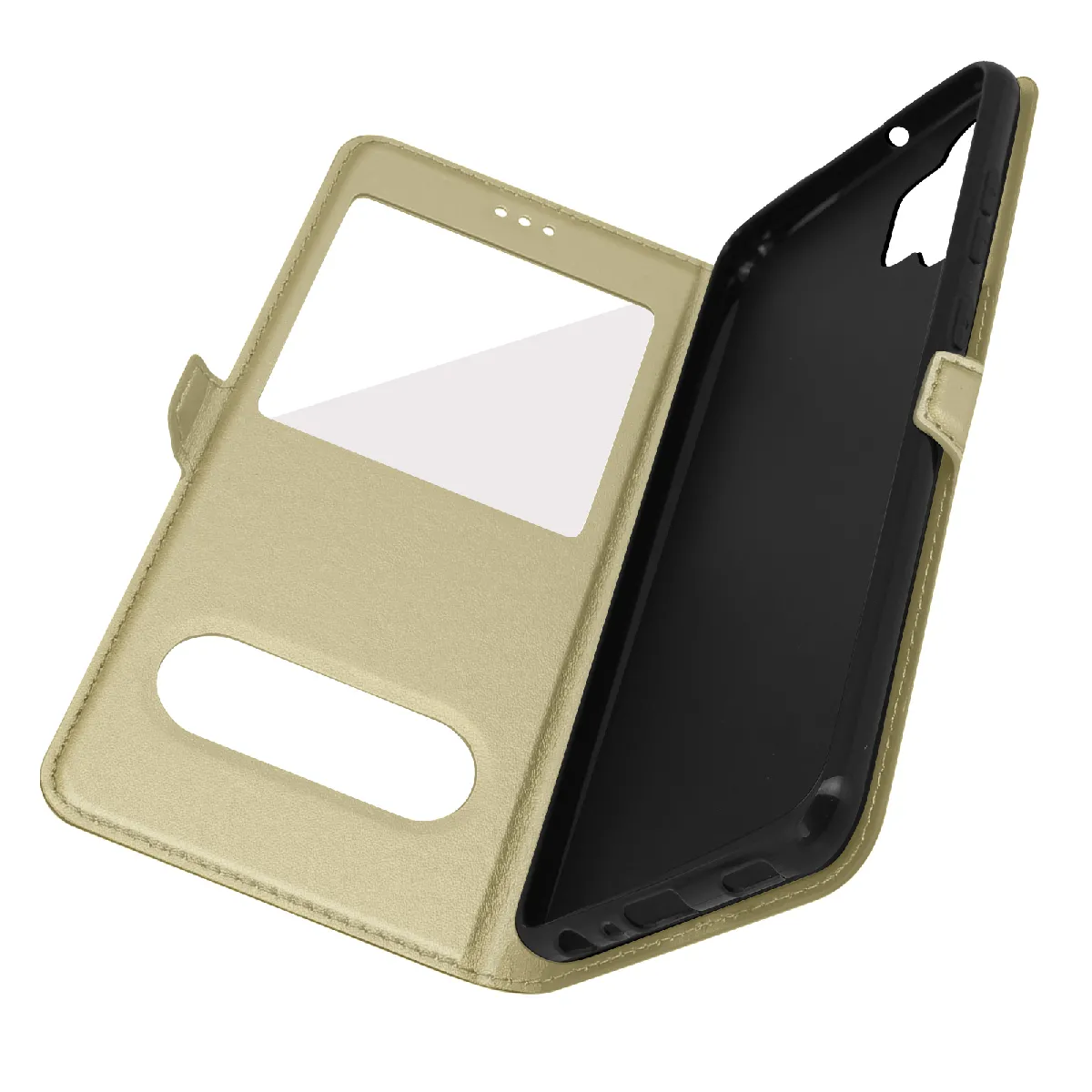 Housse Pour Samsung Galaxy A32 Avec Double Fenêtre Support Vidéo Jaune