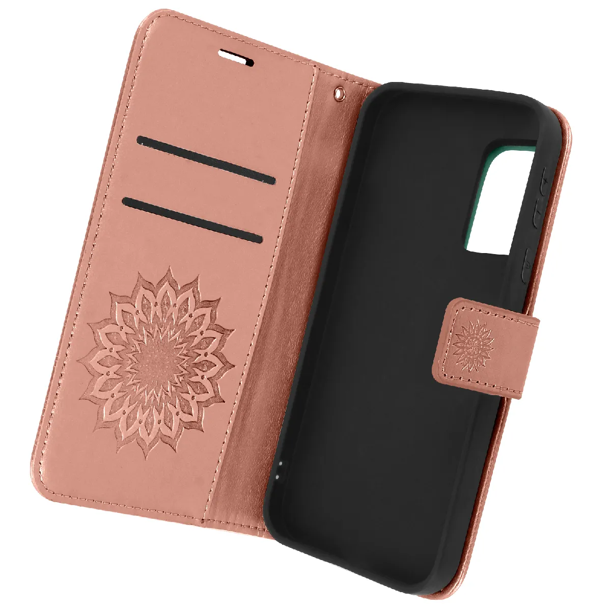 Étui pour Samsung S20 FE Portefeuille Support Vidéo Motif Mandala Fleur Rose champagne - Neuf