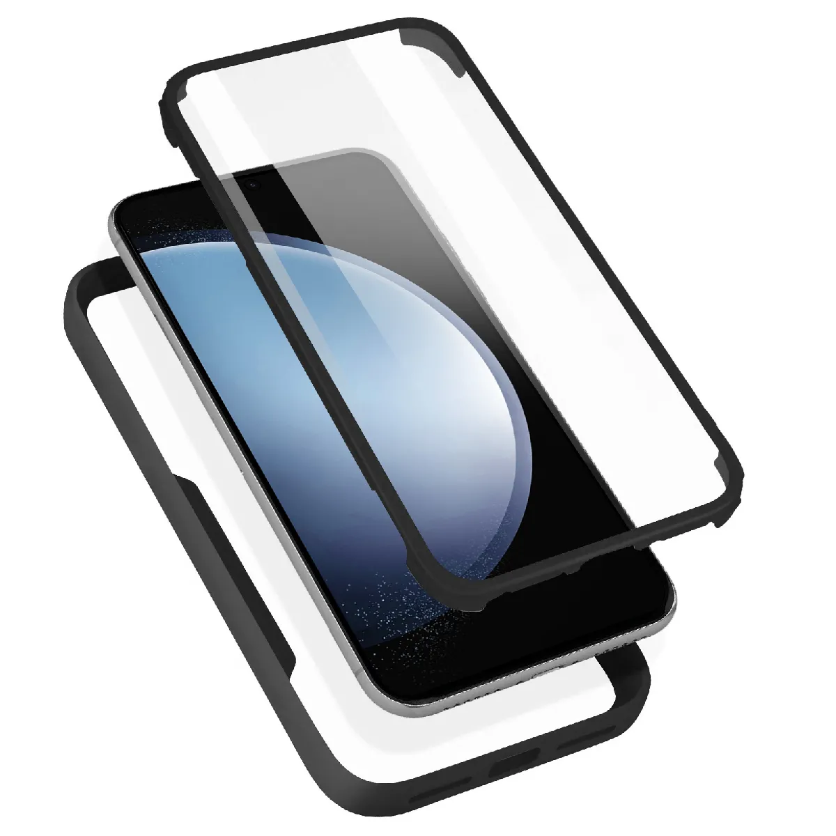 Coque Pour Samsung Galaxy A22 5g Dos Plexiglas Avant Polymère Antichoc Noir