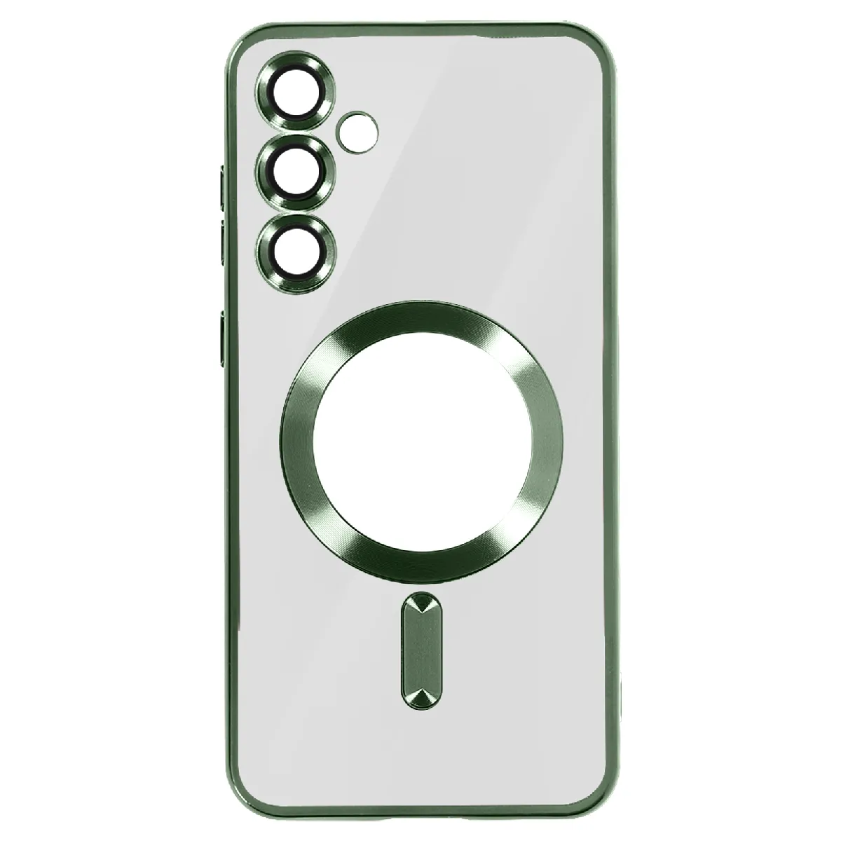 Coque Magsafe Pour Samsung S24 Plus En Silicone Contour Chromé Vert