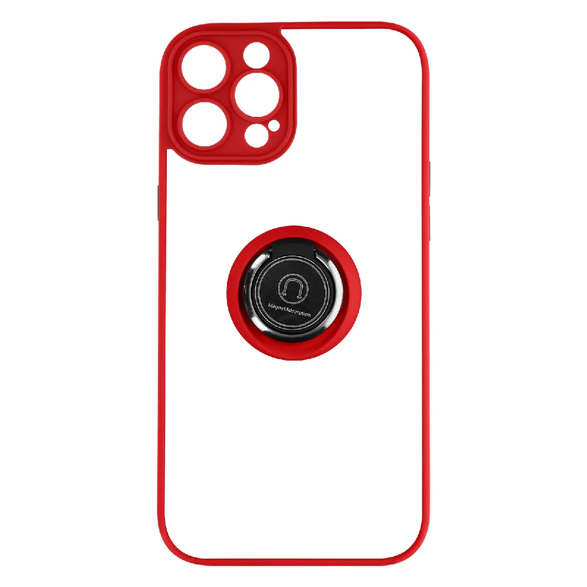 Coque Pour Iphone 14 Pro Max Bi-matière Bague Métallique Support Vidéo Rouge