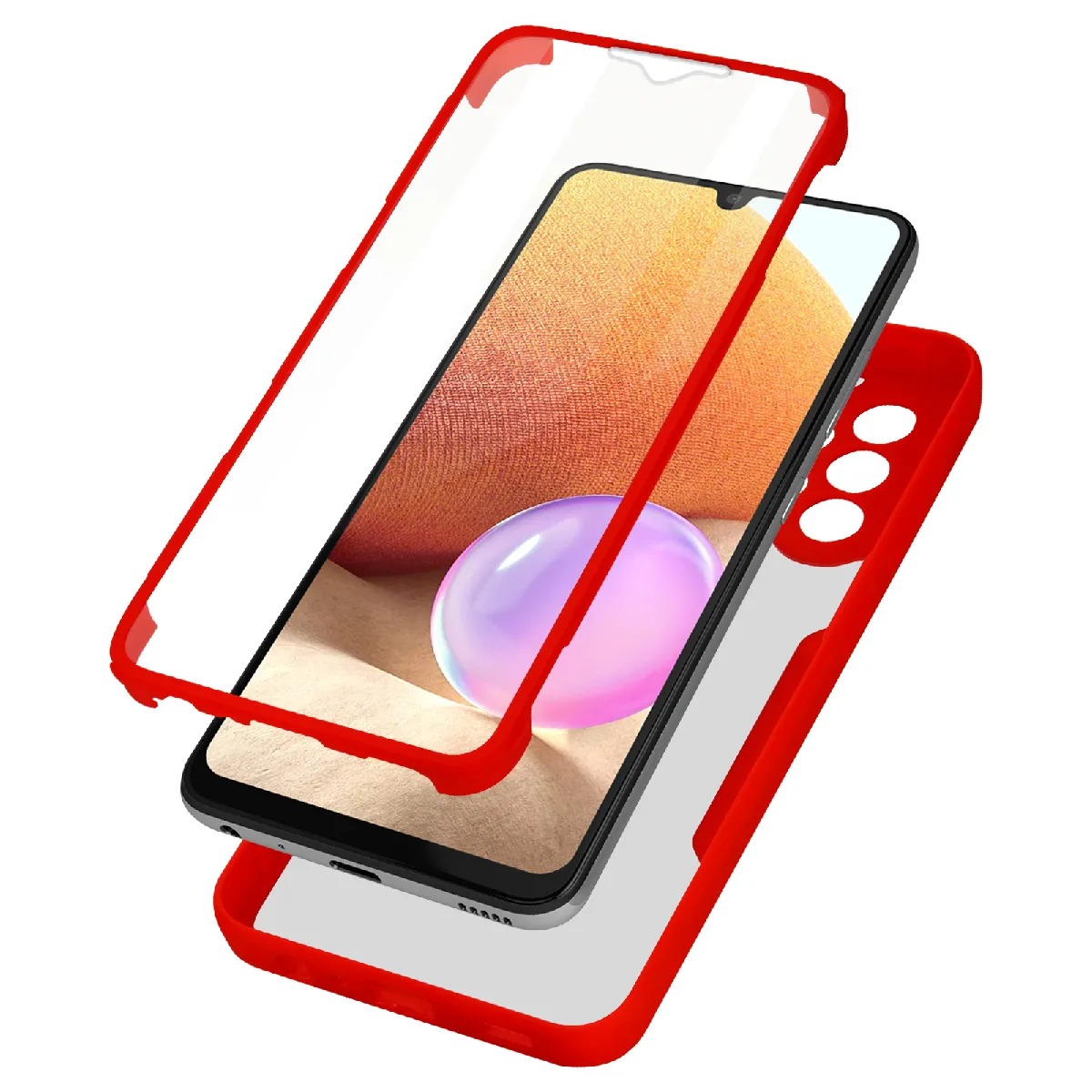 Coque 360 Pour Samsung A32 Dos Rigide Protection Écran Souple Rouge