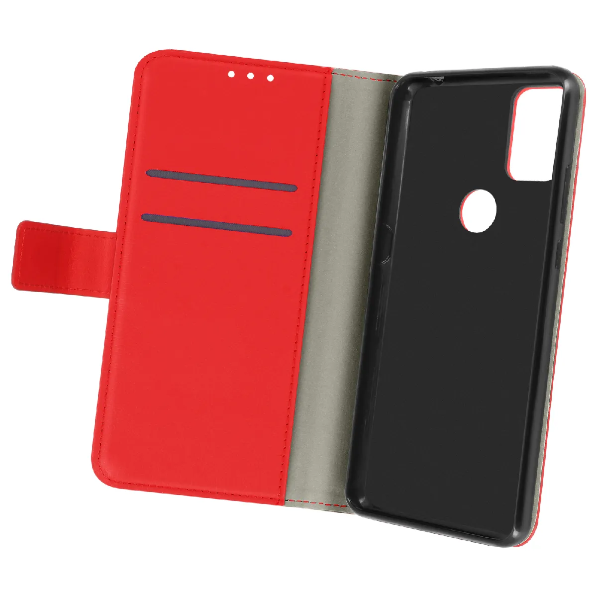 Housse Pour Alcatel 3x 2020 Aspect Grainé Folio Stand Vidéo Rouge