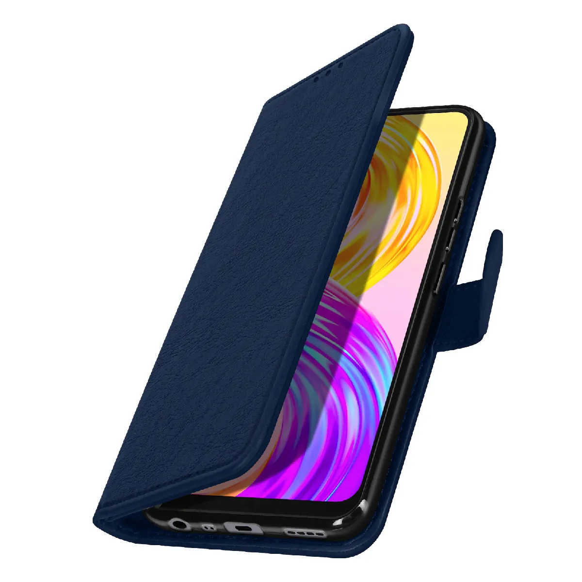 Étui Portefeuille Pour Realme 8 / 8 Pro Chesterfield Avec Fonction Support Bleu Nuit