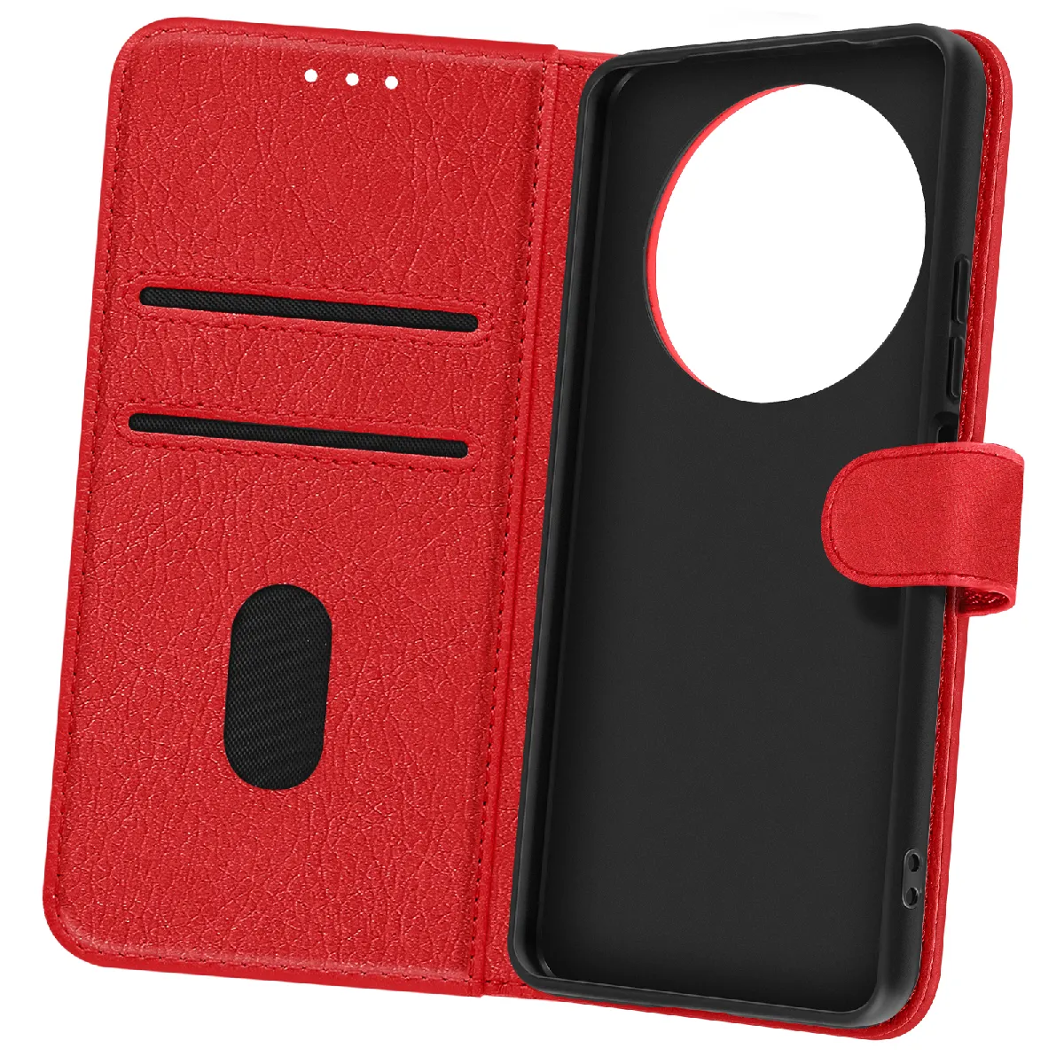 Étui Portfeuille Pour Redmi A3 Série Chesterfield Avec Fonction Support Rouge