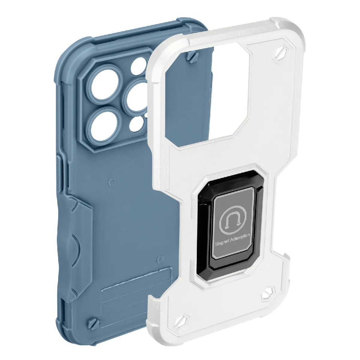 Avizar Coque pour iPhone 14 Pro Antichoc Hybride avec Anneau Support Magnétique Blanc