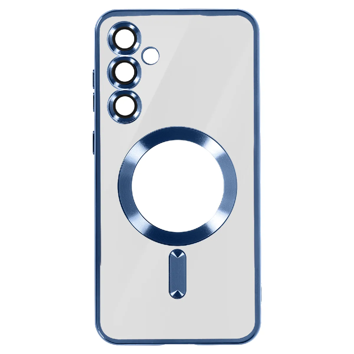Coque Magsafe Pour Samsung S24 Plus En Silicone Contour Chromé Bleu