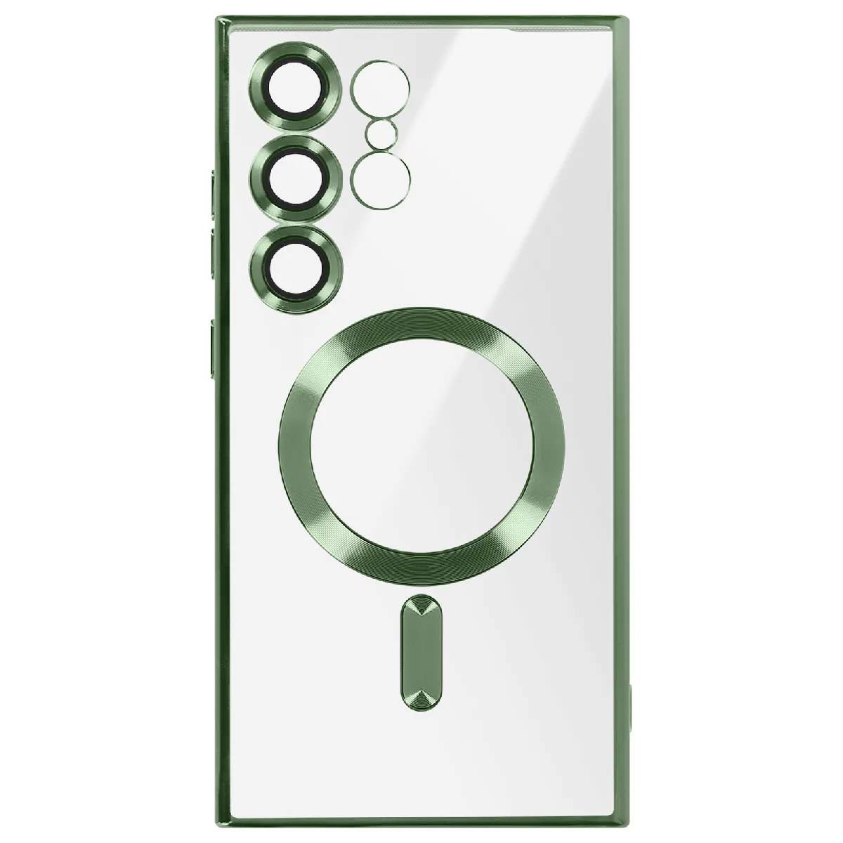 Coque Magsafe Pour Samsung S24 Ultra En Silicone Contour Chromé Vert Foncé