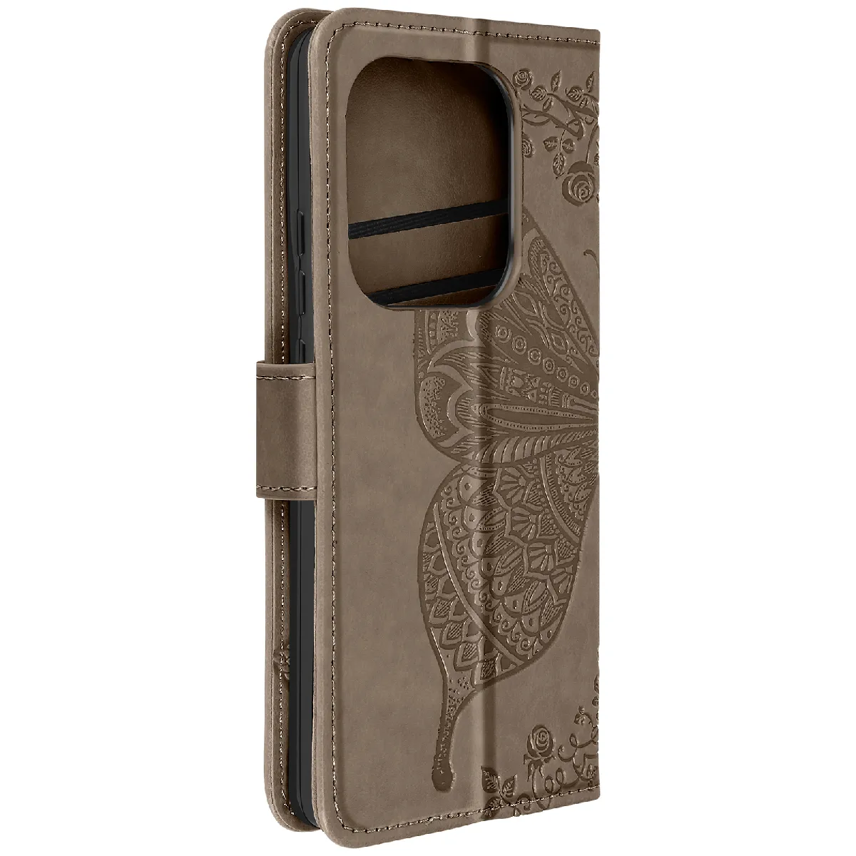 Étui Papillon Mandala Pour Redmi Note 13 Pro Portefeuille Dragonne Marron Foncé