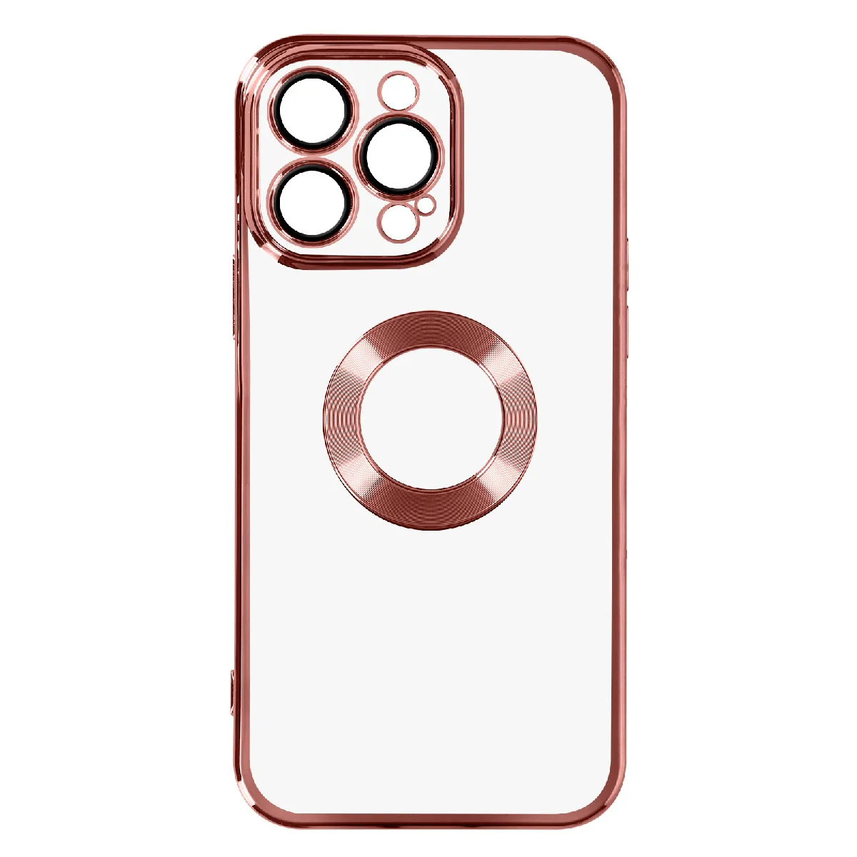 Avizar Coque iPhone 14 Pro Max Silicone Caméra Protégée Chromé Rose