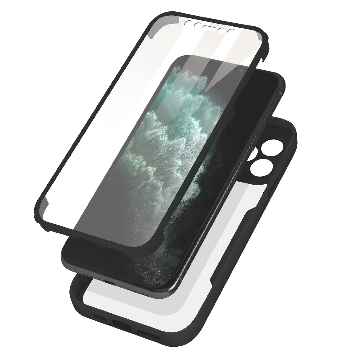 Coque Intégrale Pour Iphone 11 Pro Antichoc Dos Rigide Contour En Silicone Noir