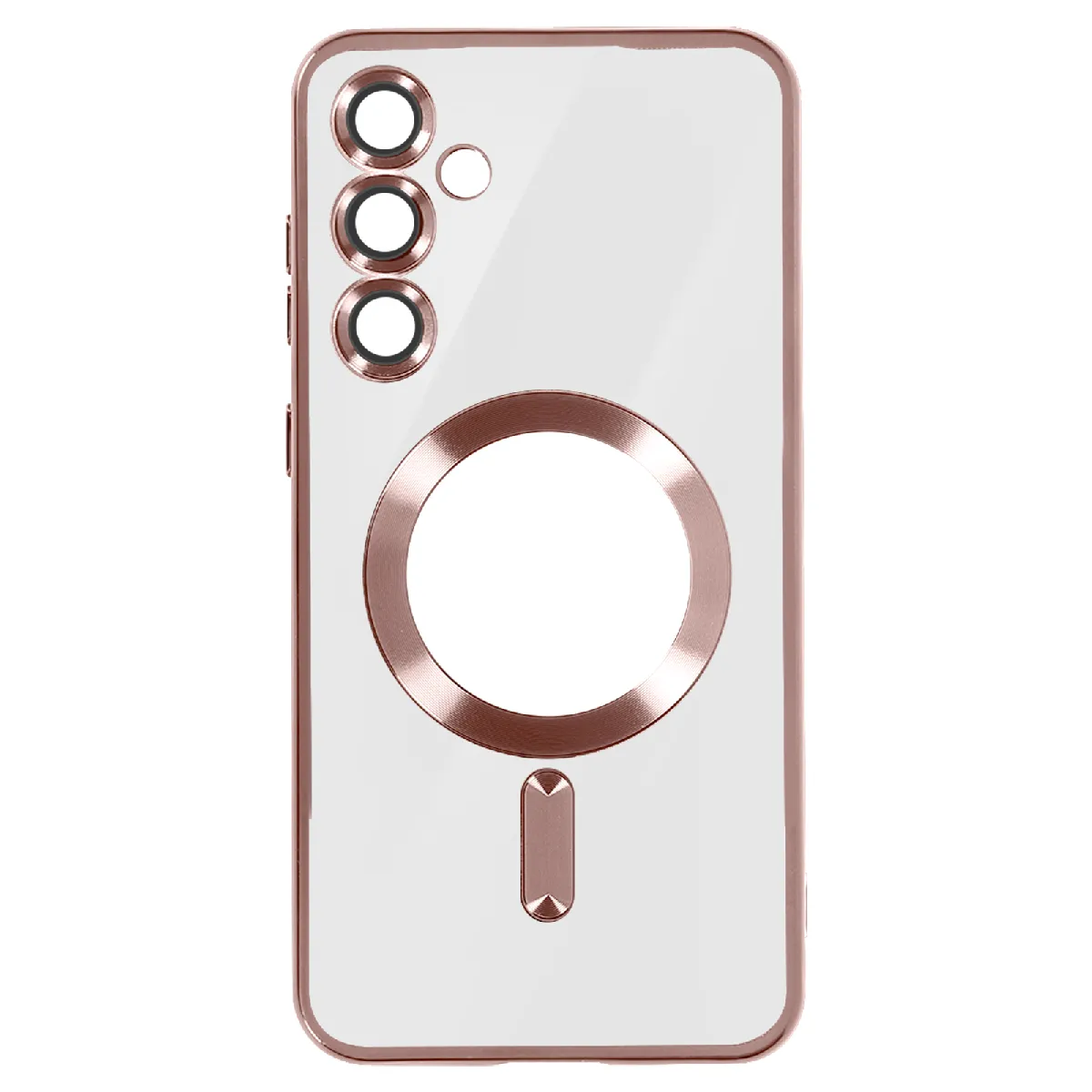 Coque Magsafe Pour Samsung S24 Plus En Silicone Contour Chromé Rose Champagne