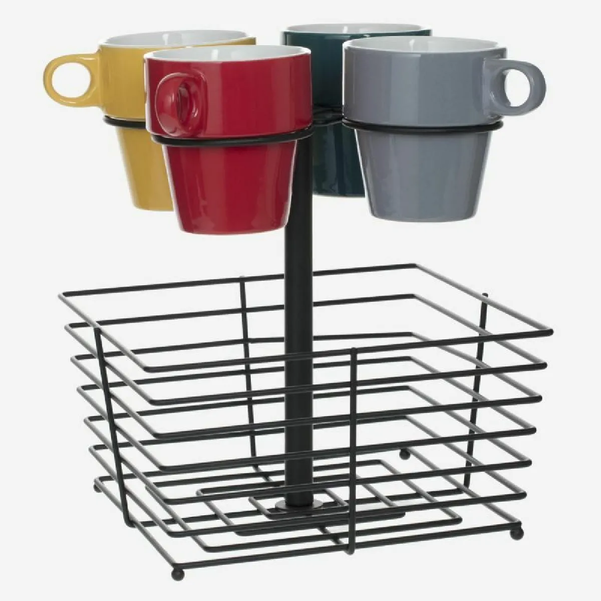 Lot de 4 Mugs & Panier à Capsules "Mino" 26cl Noir
