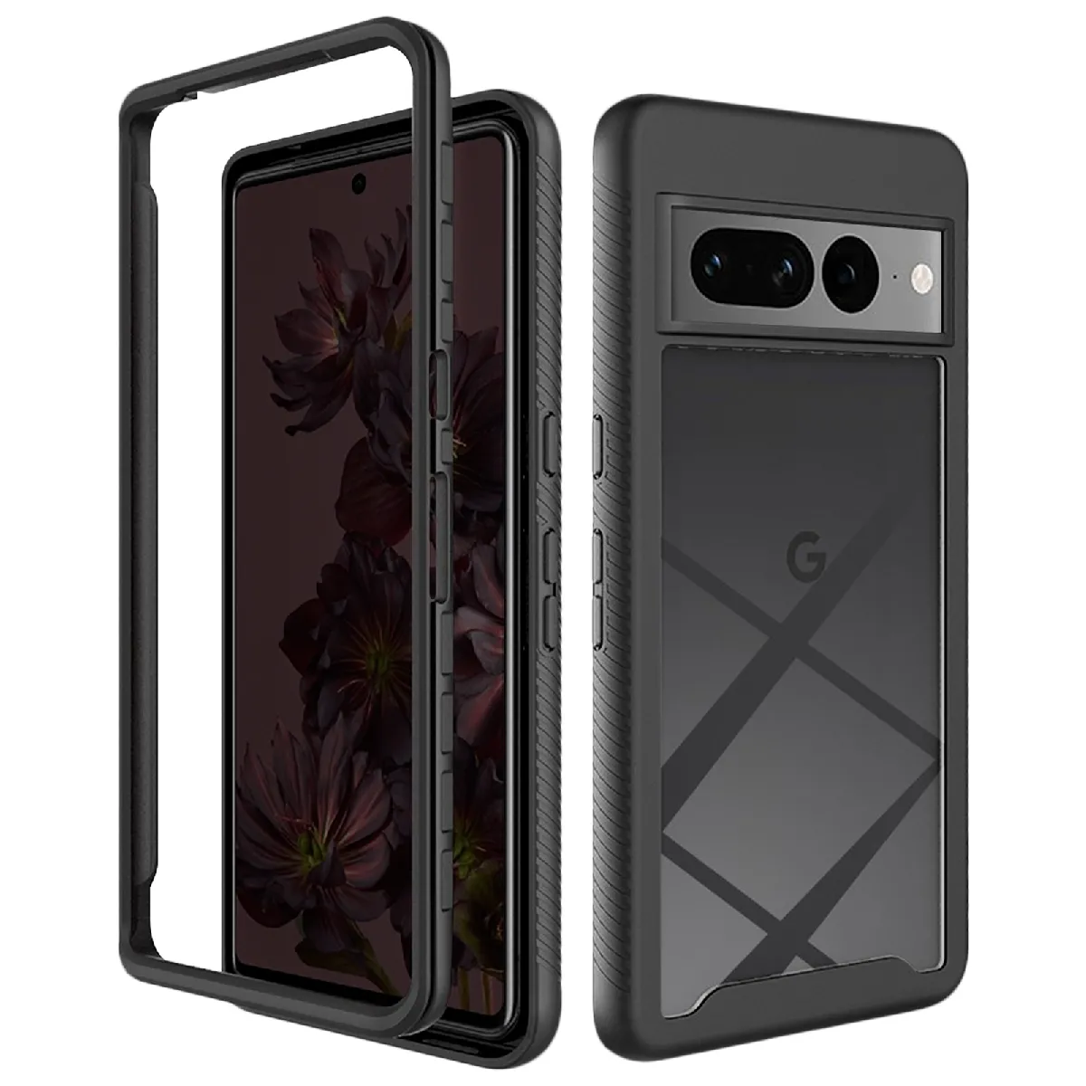 Avizar Coque pour Google Pixel 7 Pro Dos Rigide + Contour Silicone Noir Noir