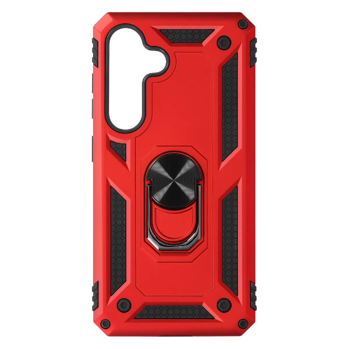 Coque Pour Galaxy S25 Plus Protection Bimatière Avec Anneau Magnétique Rotatif Rouge