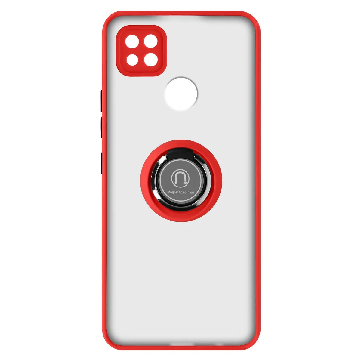 Coque Pour Xiaomi Redmi 10a Bi-matière Bague Métallique Support Vidéo Rouge