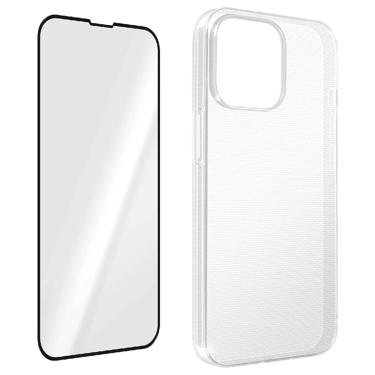Coque Pour Iphone 14 Pro Silicone Gel Souple Et Film Verre Trempé 9h Noir