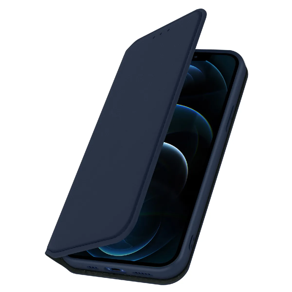 Etui Portefeuille Pour Iphone 12 Pro Max Clapet Magnétique Avec Support Bleu