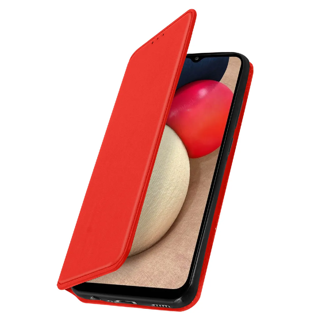 Avizar Etui Portefeuille pour Samsung Galaxy A02s Clapet Magnétique avec Support Rouge