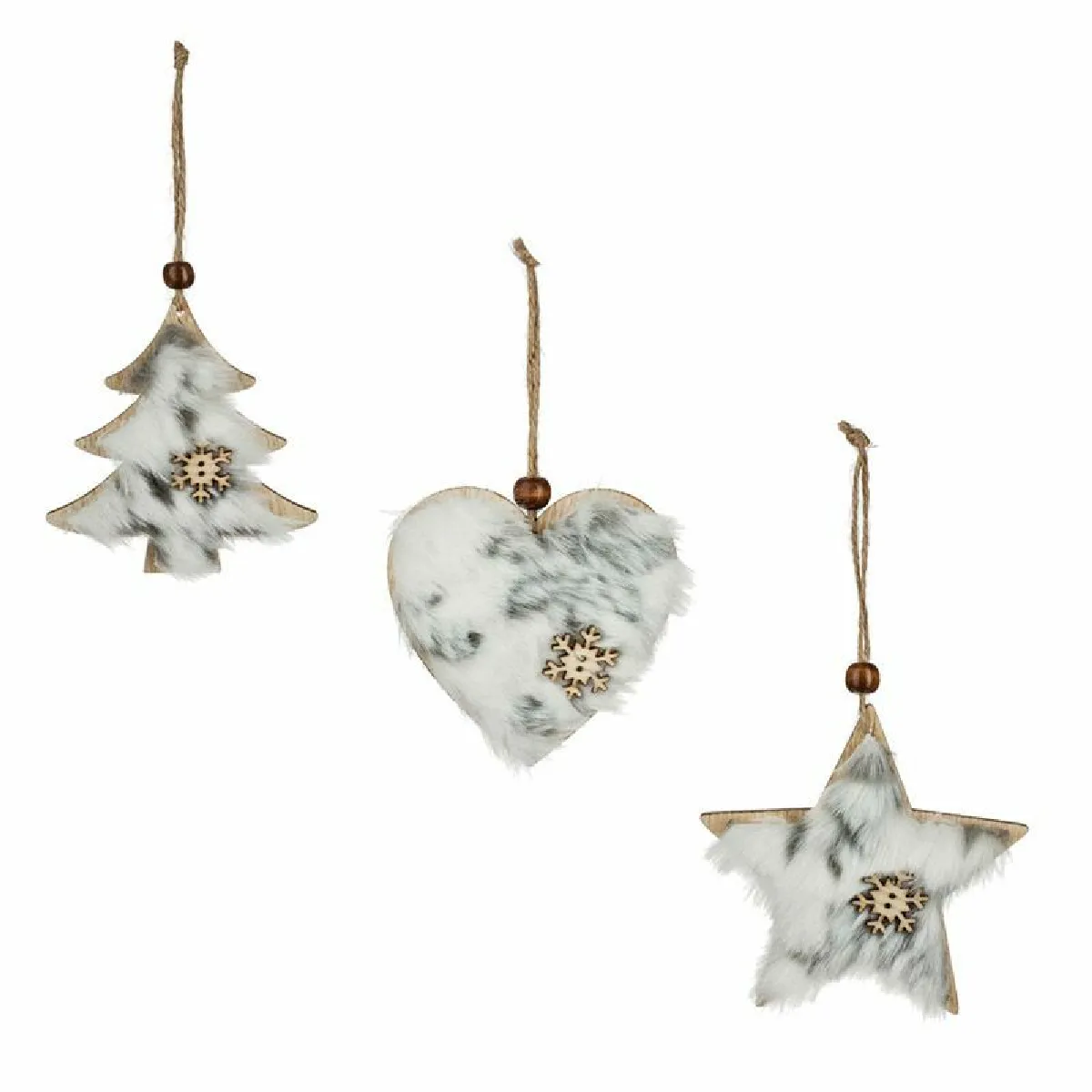 Sujet De Noël Forme Bois + Fourrure X 3 - Feeric Lights & Christmas