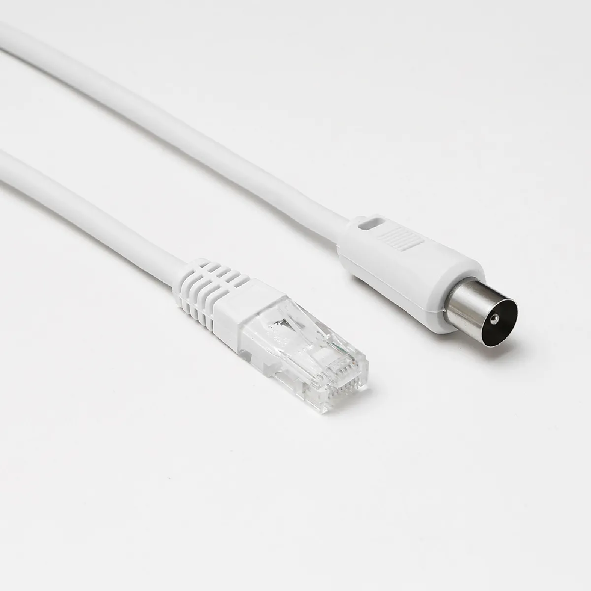D2 Diffusion Câble Rj45 Mâle Vers Coaxial Mâle Longueur 2.00m - Cat 6 - Diamètre 9.52mm - Garantie 10 Ans - Blanc