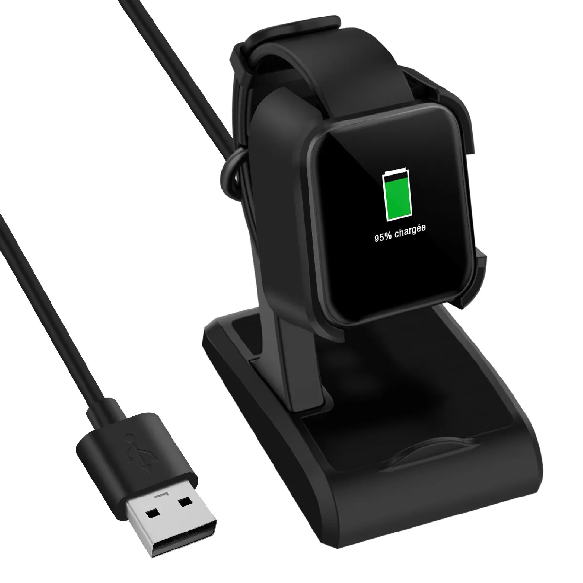 Station De Charge Pour Xiaomi Redmi Watch Et Mi Watch Lite Prise Usb 90cm Noir