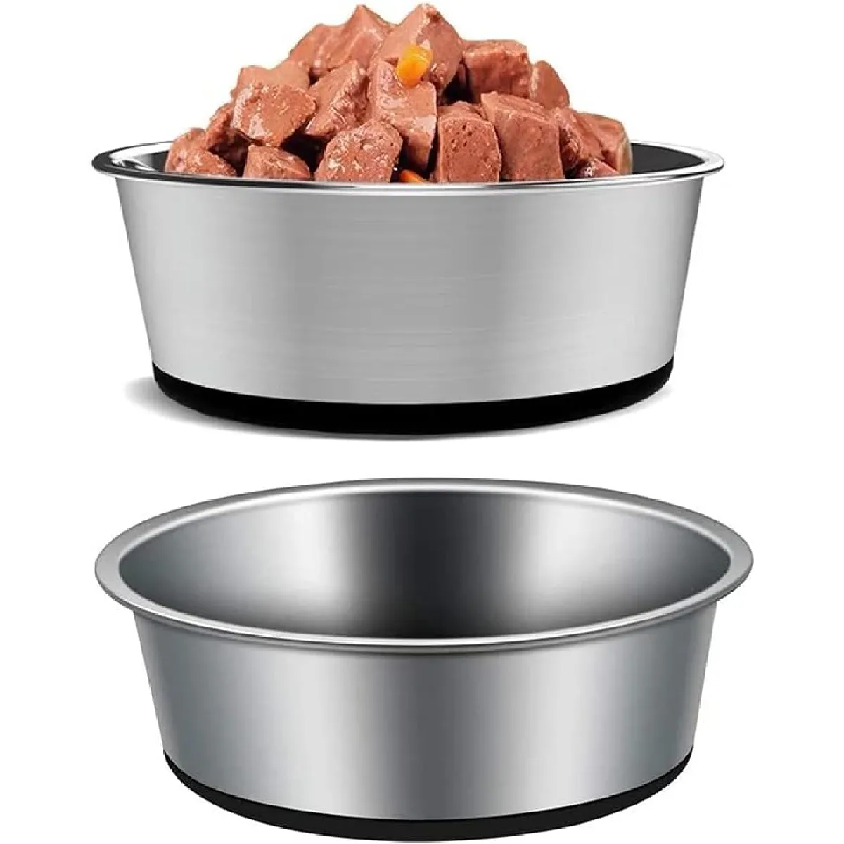 Lot De 2 Gamelles En Acier Inoxydable Avec Fond En Silicone