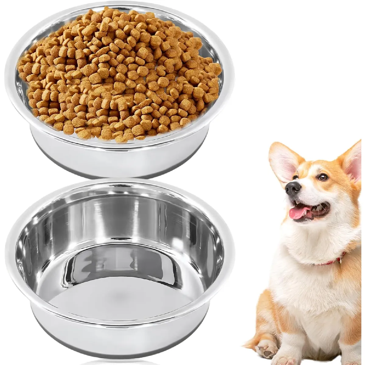 Lot De 2 Gamelles Pour Chien En Acier Inoxydable Avec Silicone Antidérapant De 18 Cm
