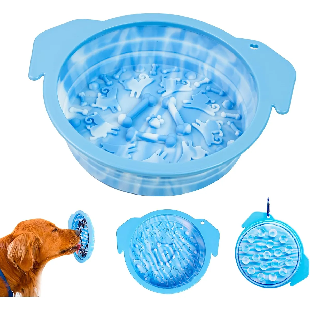 Gamelle Pour Chien Anti Glouton Silicone Bleu