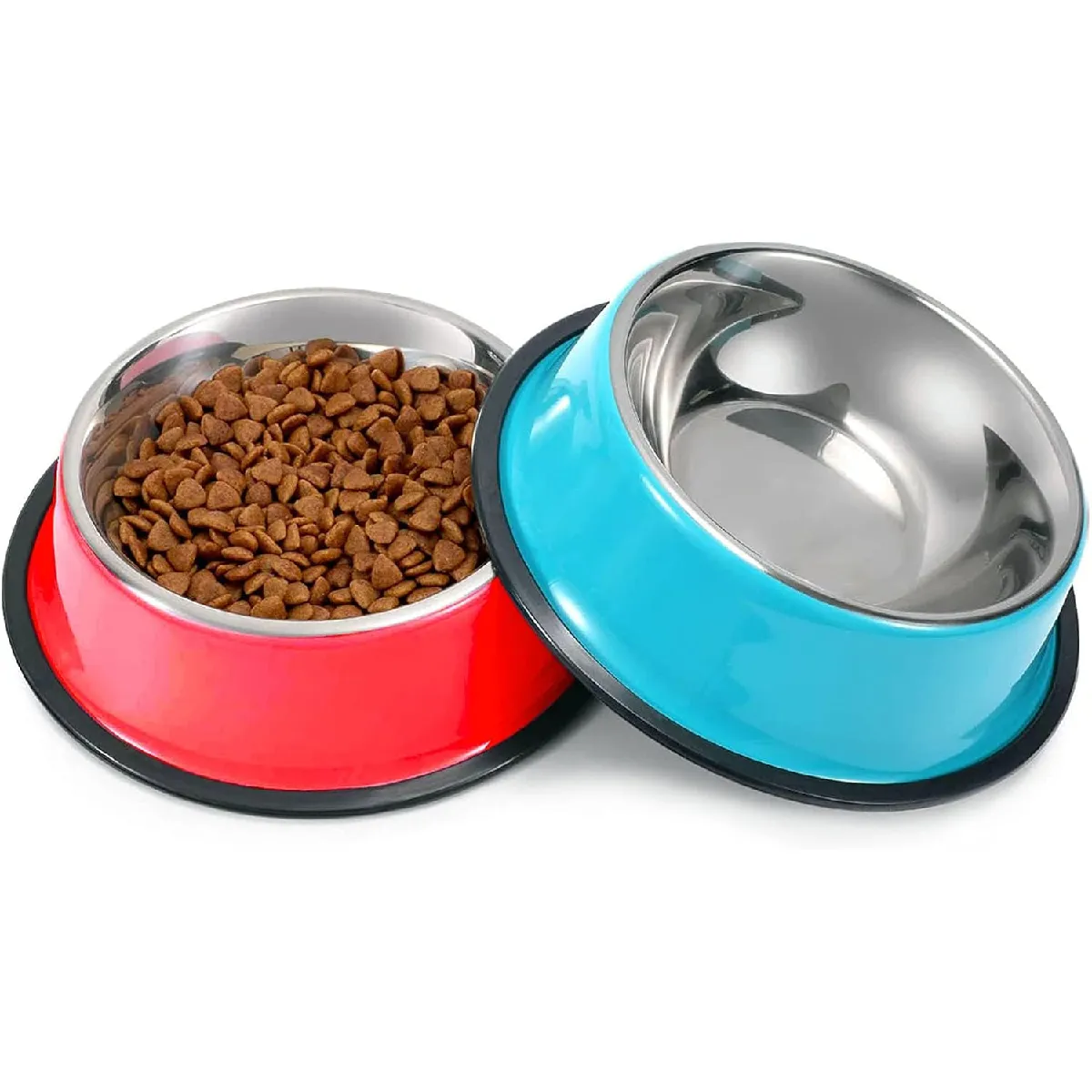Lot De 2 Gamelles Pour Chien En Acier Inoxydable Bleu Rouge