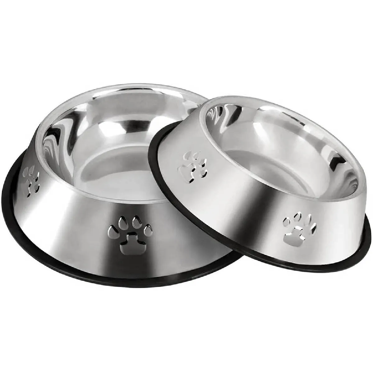 2 Gamelles En Acier Inoxydable Pour Chien Avec Base En Caoutchouc Antidérapant 15 Cm Gris