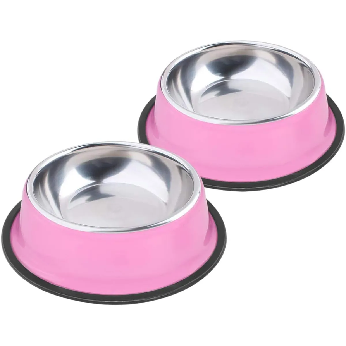 Lot De 2 Gamelle En Acier Inoxydable Avec Base En Caoutchouc Antidérapant Pour Les Petits Chien Et Chat Rose