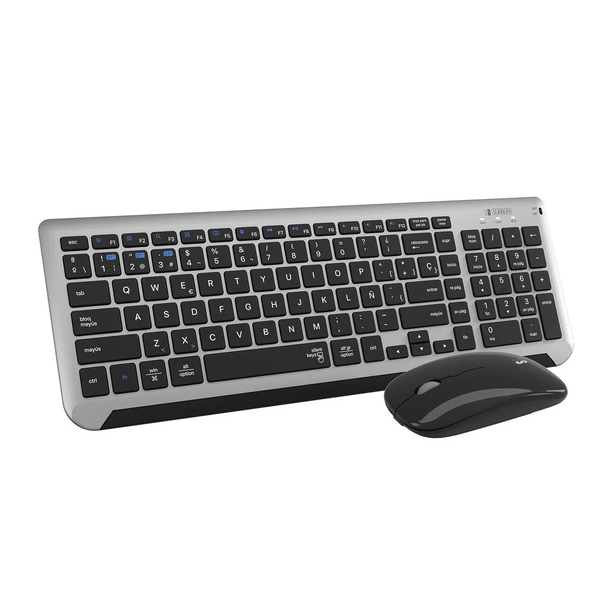 Subblim Subkbc-dcep20 Clavier Souris Incluse Universel Rf Sans Fil + Bluetooth Qwerty Espagnole Noir, Gris