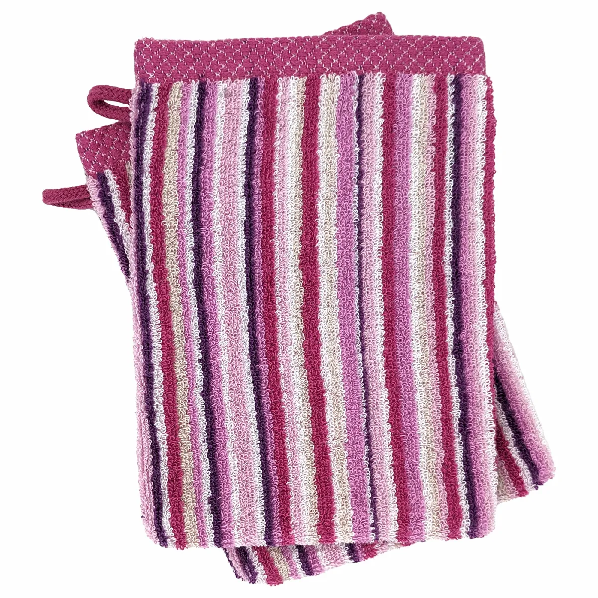 Lot De 2 Gants De Toilette Coton 500g/m2 Pure Stripes Ii Rose