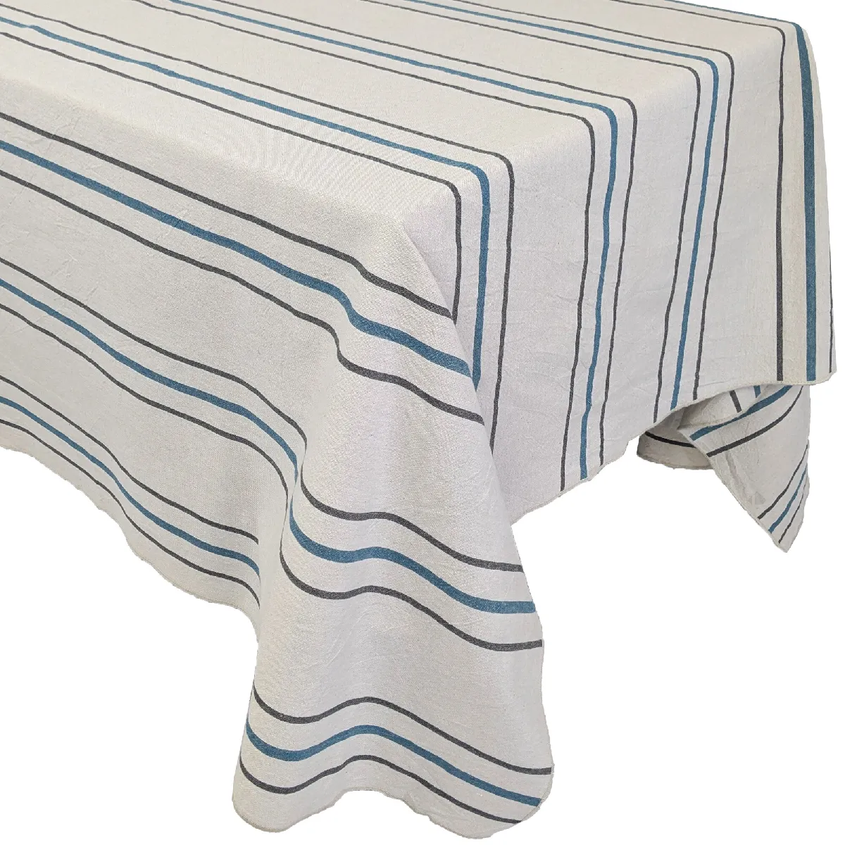 Nappe Rectangle 160x250 Cm Hoshi En Coton Fil Teint À Rayures Bleu Lagon