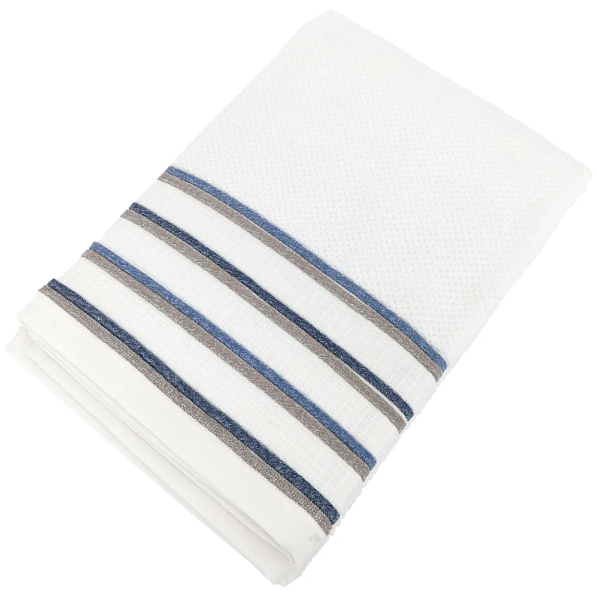 Drap De Douche 70x140 Cm Pur Coton Collection Serata Blanc Bleu