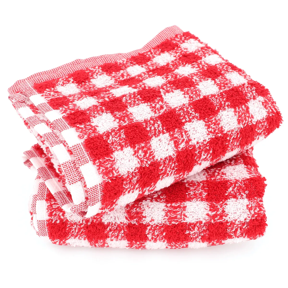 Lot De 2 Torchons De Cuisine Éponge 50x50 Cm Squares Vichy Rouge