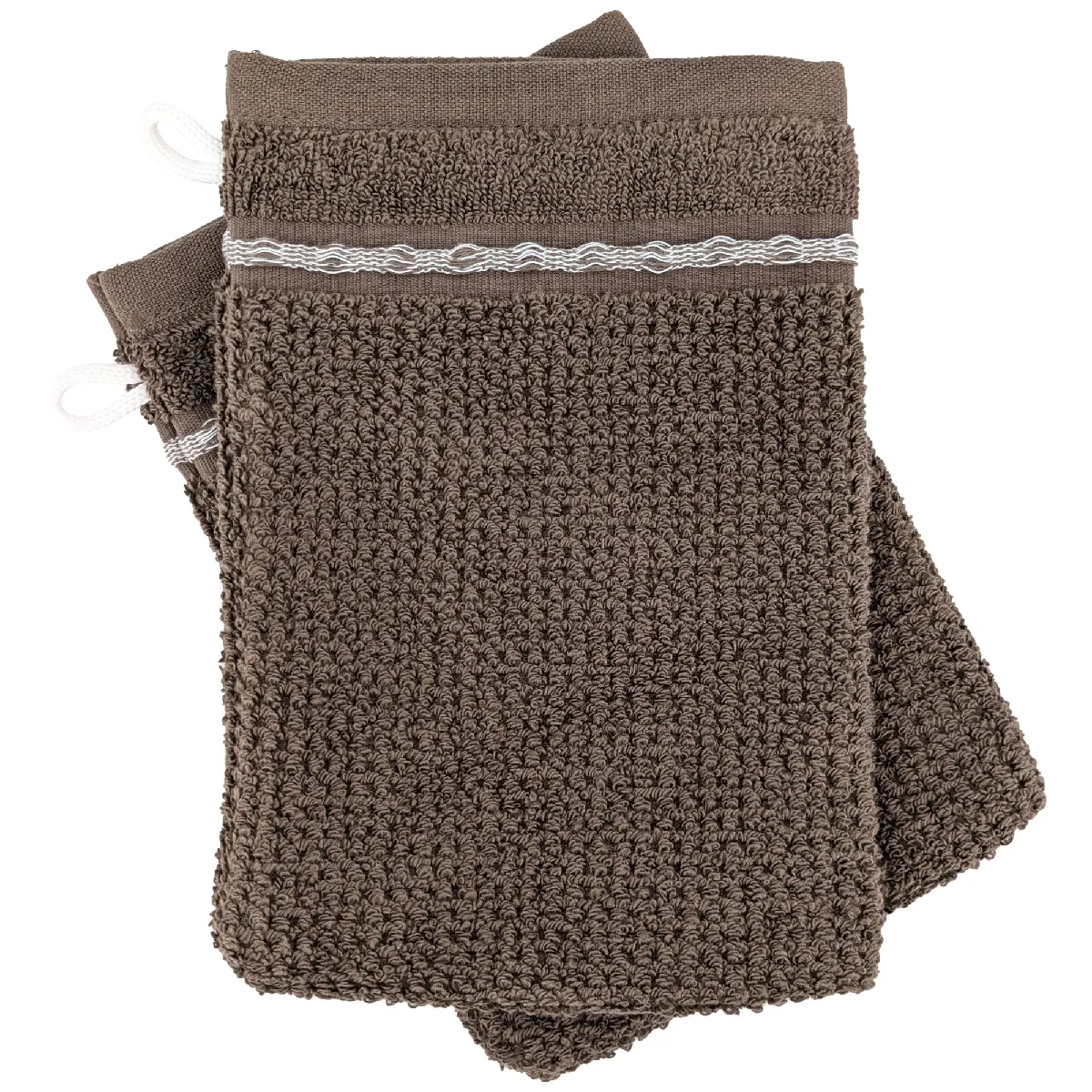 Lot De 2 Gants De Toilette 16x21 Cm Pur Coton Intense À Bordures Blanches Couleur Ma