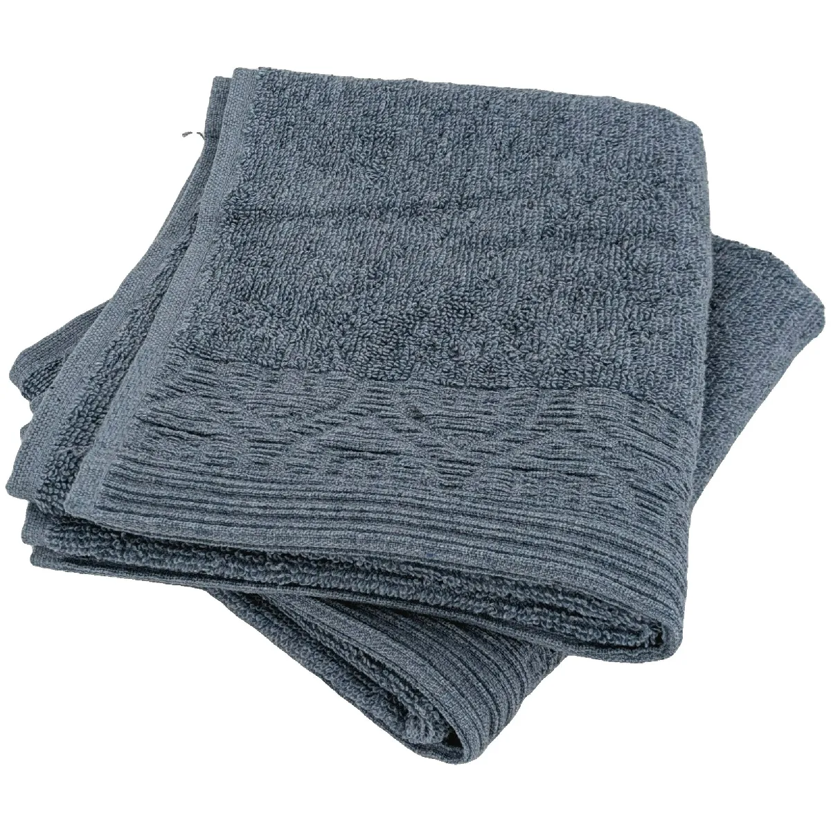 Lot De 2 Serviettes Invités 33x50 Cm Pur Coton Collection Denim À Bordures Géométriq
