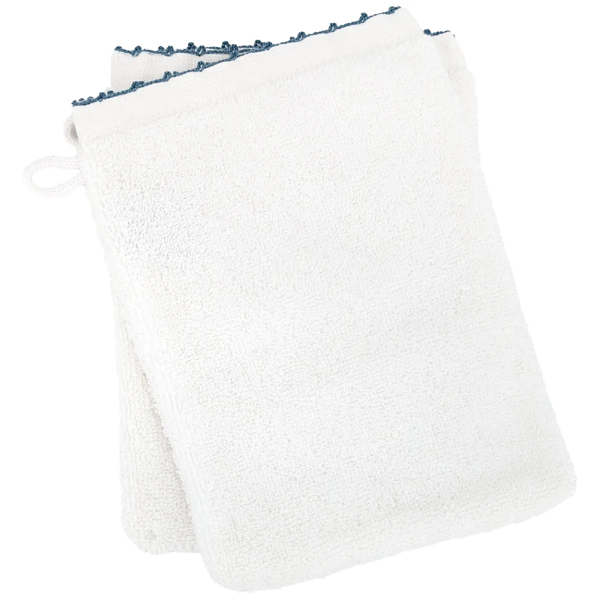 Lot De Deux Gants De Toilette 16x21 Cm Pur Coton Collection Orla Avec Picueta Bleu