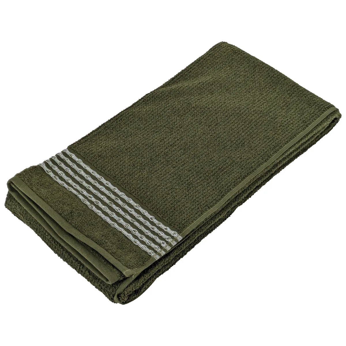 Drap De Douche 70x140 Cm Pur Coton Intense À Bordures Blanches Vert Mousse