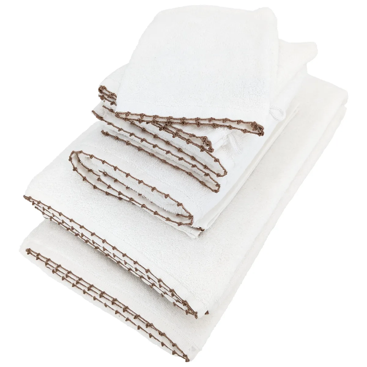 Parure De Bain 7 Pièces Collection Orla Pur Coton Avec Picueta Beige