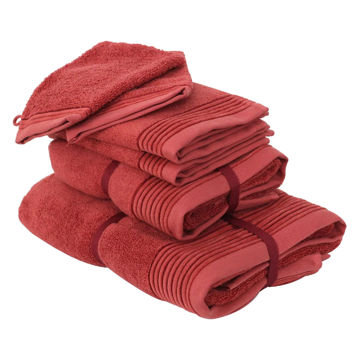 Parure De Bain 6 Pièces Juliet Rouge Terracota 520g/m2