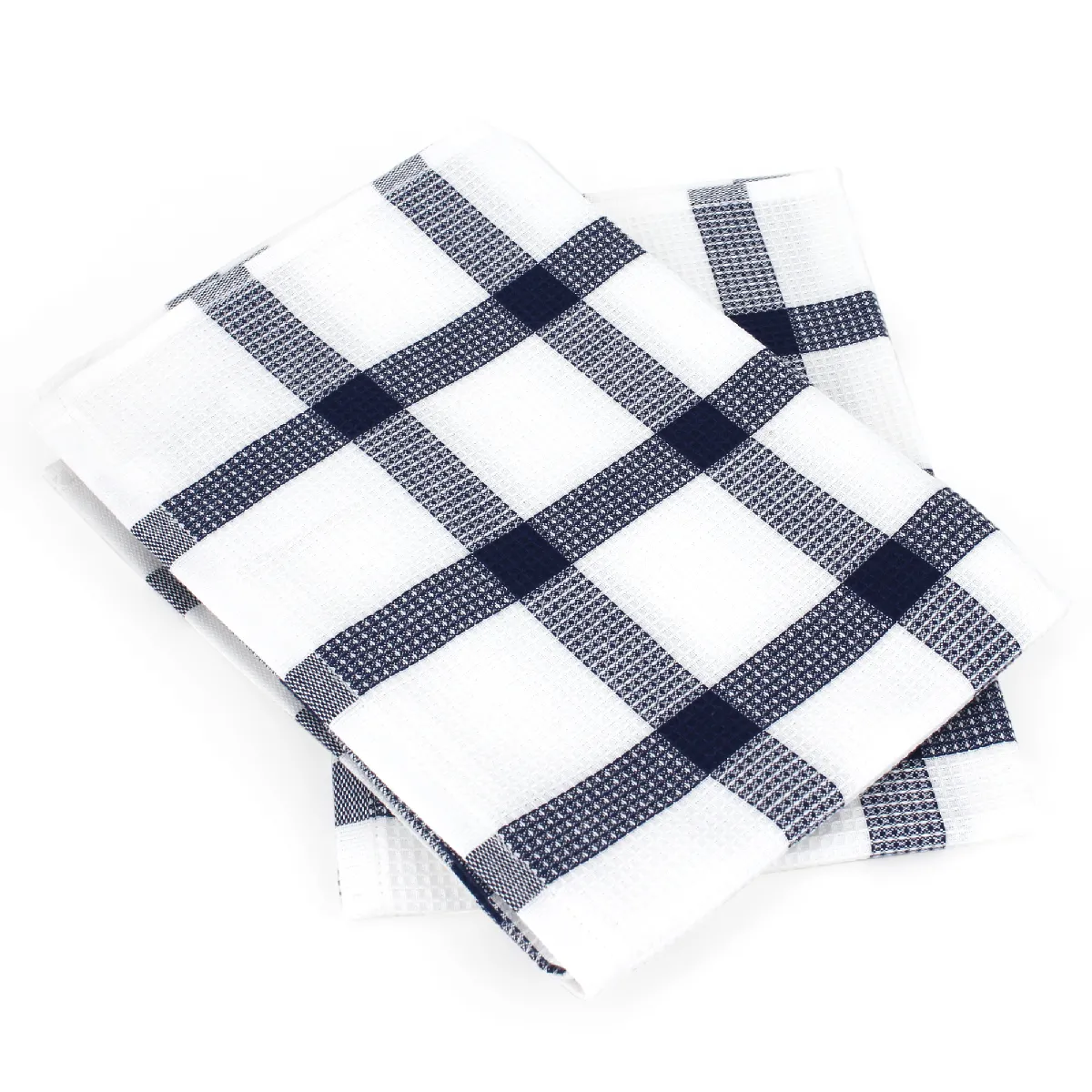 Lot De 2 Torchons De Cuisine 50x70 Cm Checks Bleu