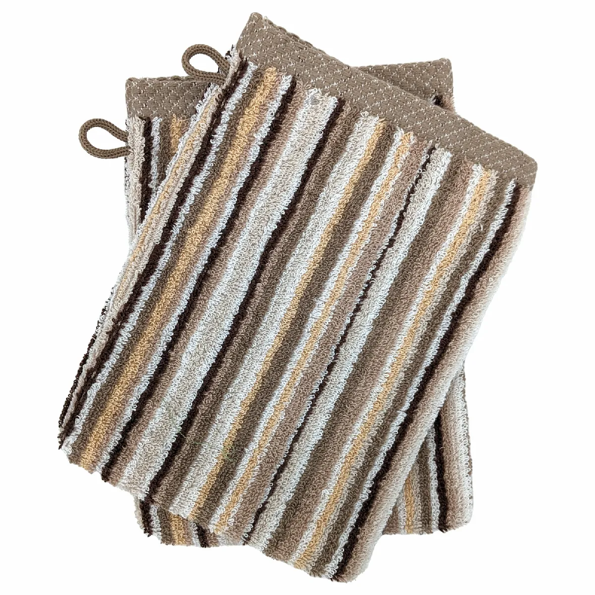Lot De 2 Gants De Toilette Coton 500g/m2 Pure Stripes Ii Beige