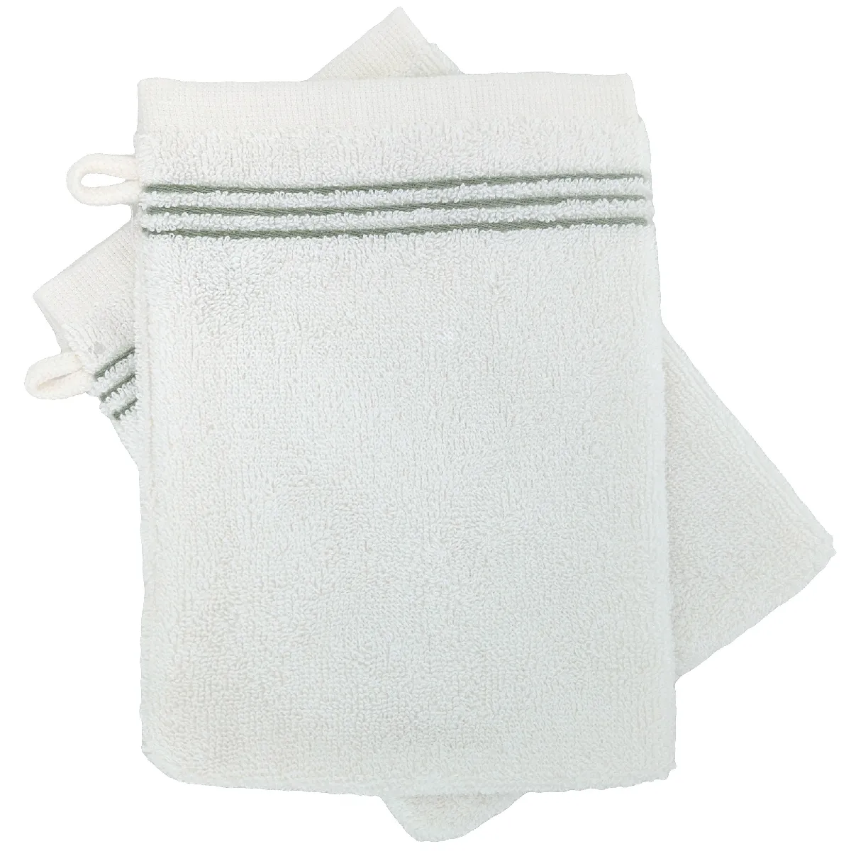 Lot De Deux Gants De Toilette 16x21 Cm Pur Coton Collection Horizon Rayures Vert