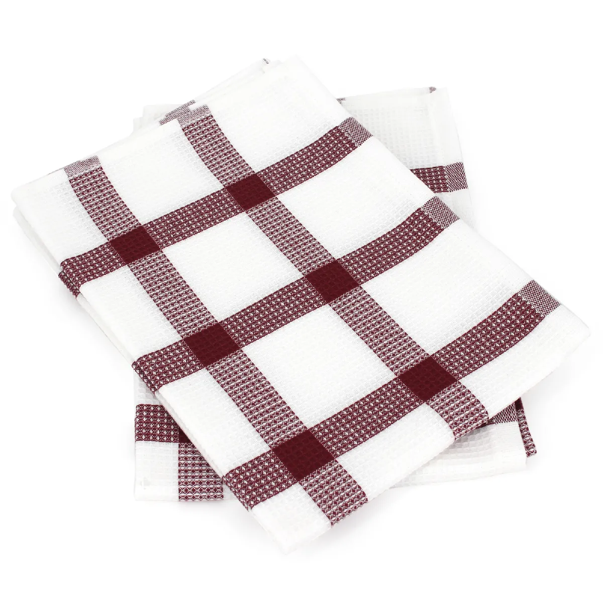 Lot De 2 Torchons De Cuisine 50x70 Cm Checks Rouge