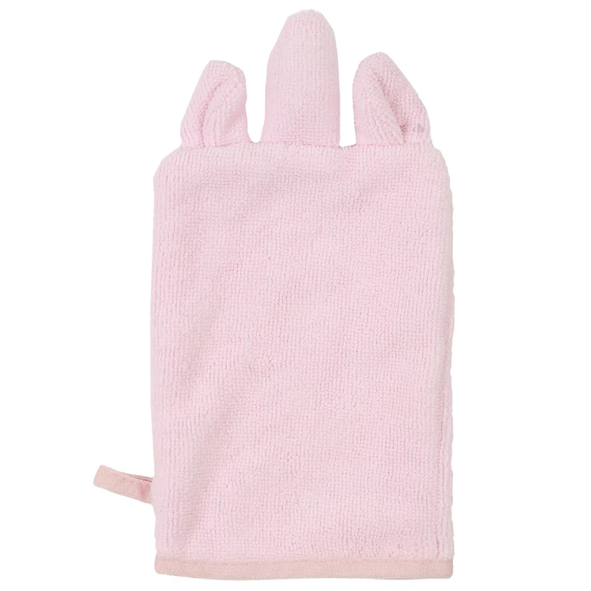 Lot De 2 Gants De Toilette 13x28 Cm Pur Coton Animaletto Forme Animal Rose