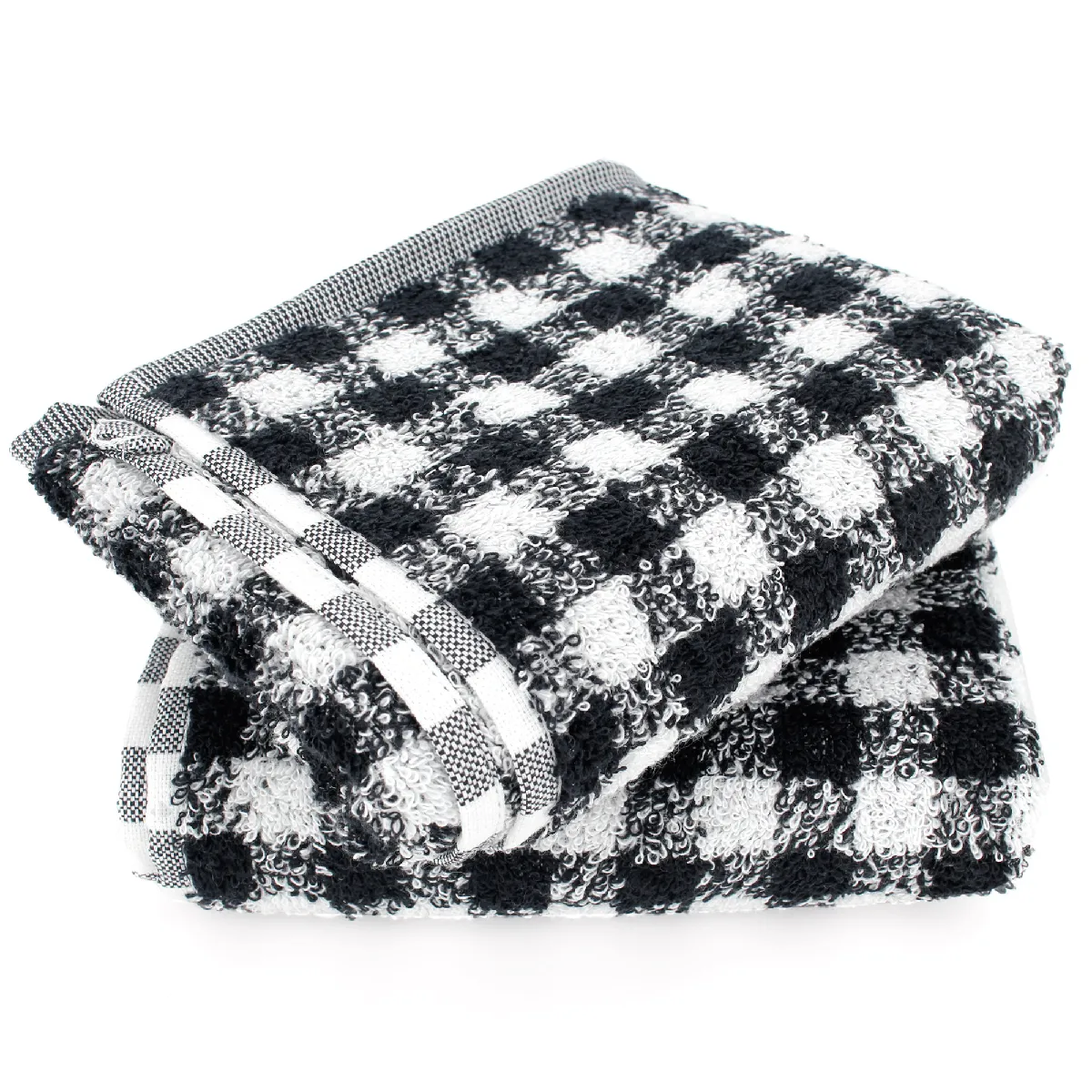 Lot De 2 Torchons De Cuisine Éponge 50x50 Cm Squares Vichy Noir
