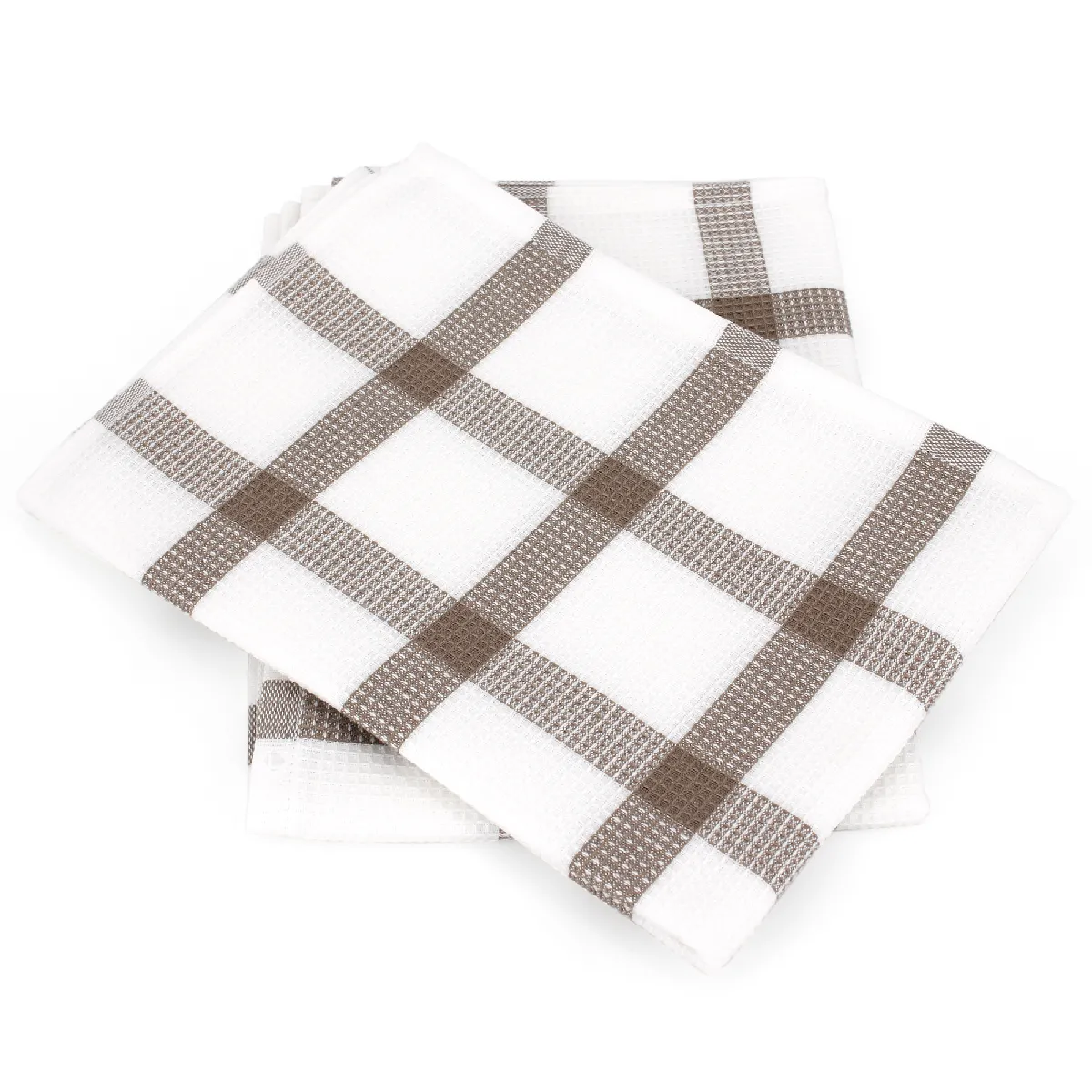 Lot De 2 Torchons De Cuisine 50x70 Cm Checks Beige